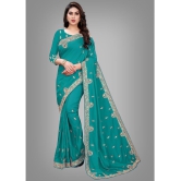 Om Shantam Sarees - Turquoise Silk Blend Saree With Blouse Piece ( Pack of 1 ) - Turquoise