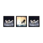 eCraftIndia Running Horses Satin Matt Texture UV Art Multicolor Wood Painting With Frame Set of 3