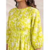 Janasya Cotton Printed Midi Womens A-line Dress - Lime Green ( Pack of 1 ) - None