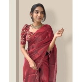 A TO Z CART Organza Solid Saree With Blouse Piece - Red ( Pack of 1 ) - Red