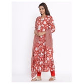 miravan Red Cotton Anarkali Kurti - XL