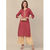 Rangita Women Rayon Maroon Gold Printed Placket Knee Length Straight Kurti - None