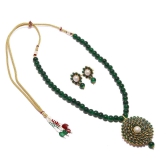 Simaya Fashionista New Fashion Green Colour Pachi Pearl Necklace Set With Tops Earring For Girls & Womens (SF942)