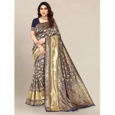 Om Shantam Sarees - Navy Blue Banarasi Silk Saree With Blouse Piece ( Pack of 1 ) - Navy Blue