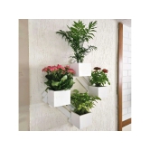 BARISH - Wall Mounted Planter - Diamond | Handcrafted with Rubberwood | Indoor Planter Frame with Stand 25 x 25 x 6 Inches - White