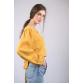 Women's Yellow  Regular Sleeves Surplice Neckline Top (OTL-TPS1017)-Yellow / S