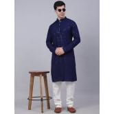 Men Navy Blue Chikankari Embroidered and Sequence Kurta with Churidar-S / Navy-Blue