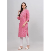 JC4U Cotton Embroidered Straight Womens Kurti - Pink ( Pack of 1 ) - None