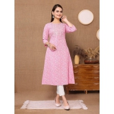 Rangita Women Rayon Pink Embroidered Calf Length A-line Kurti - None