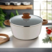 Bergner Naturally Marble Non Stick Casserole with Glass Lid | Gas & Induction Compatible | Cream | 1 Pc