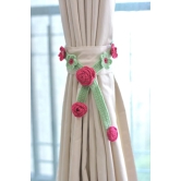 Hand Crafted Crochet Curtain Tiebacks Danglers Dk. Pink