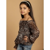 MINI & MING Girls Animal Printed Off-Shoulder Puff Sleeves Gathered Bardot Top