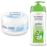 Yuthika Soft Touch Light Moisturizer Cream 500ml and Aloe Vera Body Lotion 500ml Combo Pack