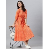 Janasya - Cotton Orange Womens Fit And Flare Dress ( Pack of 1 ) - None