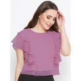 Women Mauve Ruffle Top With Flutter Sleeves