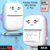 8838 Pocket Mini Printer, Mobile Phone Bluetooth Connection Wireless Mini Thermal Printer with Android or iOS APP for Pictures, Portable Smart Printer,Contains 1 Rolls Thermal Paper, with Fast Pa