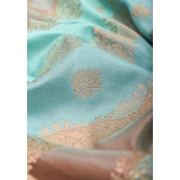 Sky Blue and Peach leheria Jaal Banarasi katan silk saree with zari Meenakari border | SILK MARK CERTIFIED