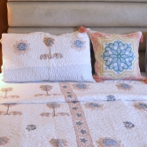 Lotus Quilted Block Printed Bedcover-Peach