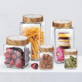 Treo Woody Cube Storage Glass Jar | Transparent | 1 Pc