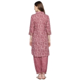 Plus Size Pink Rayon Ethnic Co-ord Set with Printed White Lines-3XL