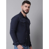 Rodamo Men Navy Blue Denim Cotton Jacket with Patchwork