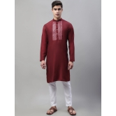 Mens Maroon Cotton Silk Mirror Work Kurta Pyjama-XL / Maroon