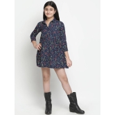 Oxolloxo Girls Navy Blue Floral Satin Shirt Dress