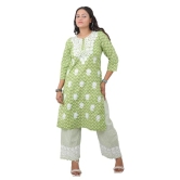 Lucknowi Chikankari Fine Embroidered Cotton Kurti and Palazzo Set Light Green