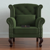 Wooden Twist Modern Majestic Wing Chair Elegant Seating-Dark Green