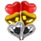 Kiran Enterprises 6 Pcs Heart Foil Balloon Set ( 2 Red, 2 Golden, 2Silver )