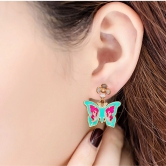 Light Blue Butterfly Earrings with Flower Studs