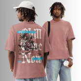 Summer Island Salmon Pink Oversized T-Shirt-Black / S-42