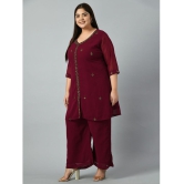 PrettyPlus by Desinoor.com Georgette Embroidered Kurti With Palazzo Women''s Stitched Salwar Suit - Wine ( Pack of 1 ) - None