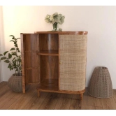 Wooden Twist Hunky Curve Rattan Rosewood Door Cabinet Storage Rustic Storage Organizer for Home Décor-Brown