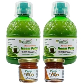 Farm Naturelle-Strongest Fresh Leaves Neem Juice-Immunity Booster, Improves Skin & Hair health-2x400ml+ 55gx2 Herbs Infused Forest Honeys