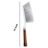 INGENS Long Bristle Plastic Cleaning Brush Along with Wooden Handle for Carpet,Mats,Car Seat,Curtains and Household Upholstery Plastic Wet and Dry Brush (White)