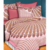 UniqChoice White and Pink Cotton Double Bedsheet With 2 Pillow Cover