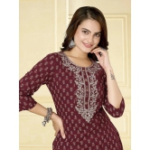 Rangita Women Cotton Maroon Embroidered Calf Length Straight Kurti - None