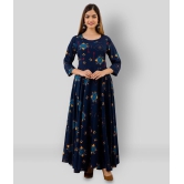 Lee Moda Rayon Printed Flared Women''s Kurti - Blue ( Pack of 1 ) - XXL