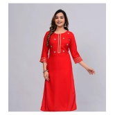 MAUKA Rayon Embroidered Straight Womens Kurti - Red ( Pack of 1 ) - None