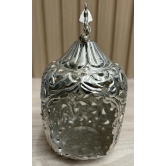 Aarna Creations Hand Crafted Silver Diya Cover| Decorative Dheemla Diya | Beautiful Light Reflection from Candle/Diya Stand | Silver Tea Light Holder