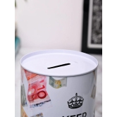 Market99 Money Bank Novelty Toys - White Tin Cylindrical Glossy Finish