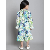 MINI & MING Girls Floral Print Mock Neck Bell Sleeves Crepe Fit & Flare Midi Dress