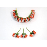 SHG Fashion Art Handmade Orange and White Color Artificial Veni Flowers with 3 Pins (Orange with White Artificial Flower Hair Accessory Set)