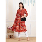 Vbuyz Cotton Printed Flared Womens Kurti - Red ( Pack of 1 ) - None