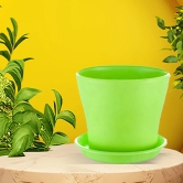 Coloured Plastic Flower Pots with Base Plate | Set of 2 Yellow