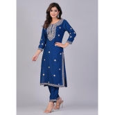 Doriya Cotton Blend Embroidered Kurti With Pants Womens Stitched Salwar Suit - Blue ( Pack of 1 ) - None