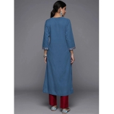 Varanga Cotton Embroidered Straight Womens Kurti - Blue ( Pack of 1 ) - None