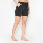 Plain Knitted Shorts For Women - Black Black XL