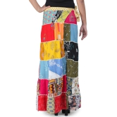 Solitary-Star Printed Long Boho Wrap-On Long Skirt from Gujarat with Patch Work